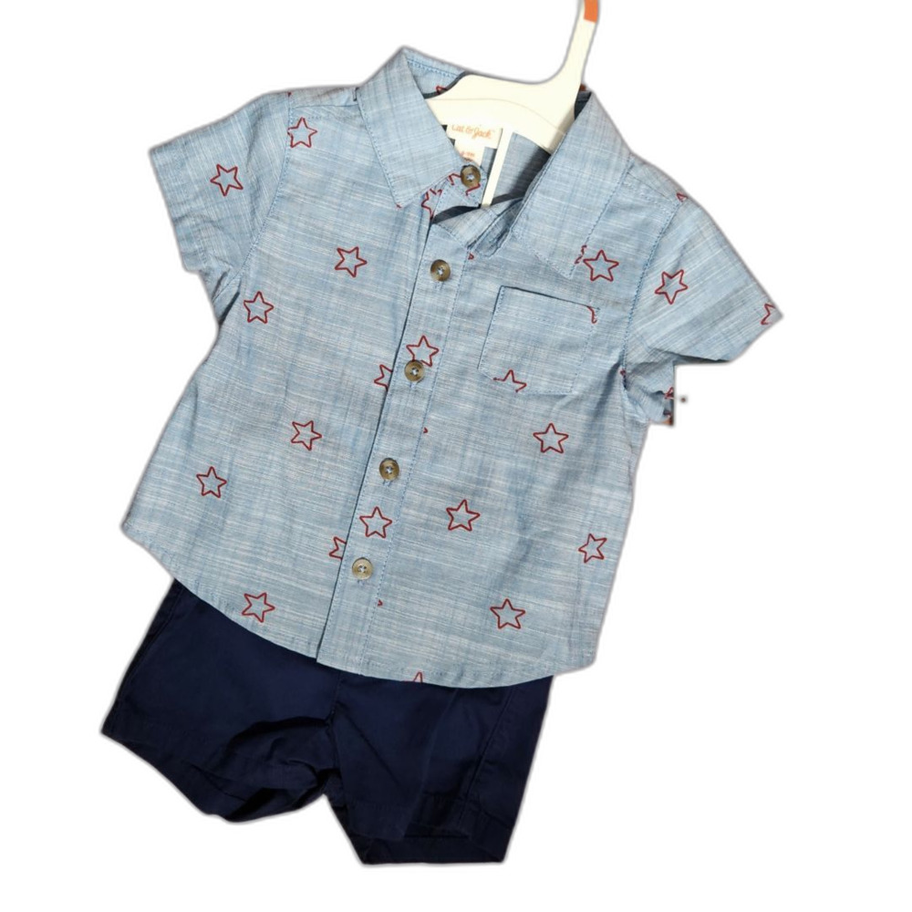 Baby Boys' Star Print 6-9 month Short Sleeve Shirt Shorts Patriotic USA America